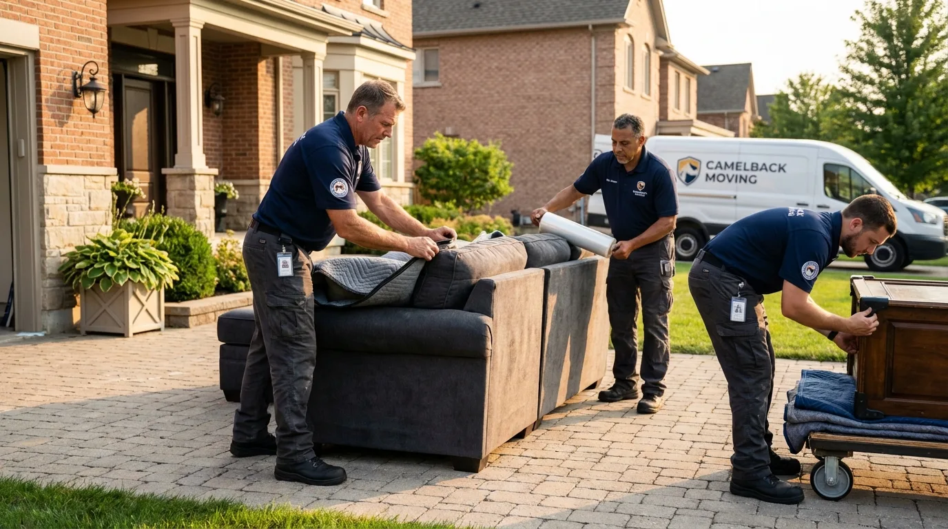 Large estate moving crew wrapping furniture in Glen Ridge, NJ